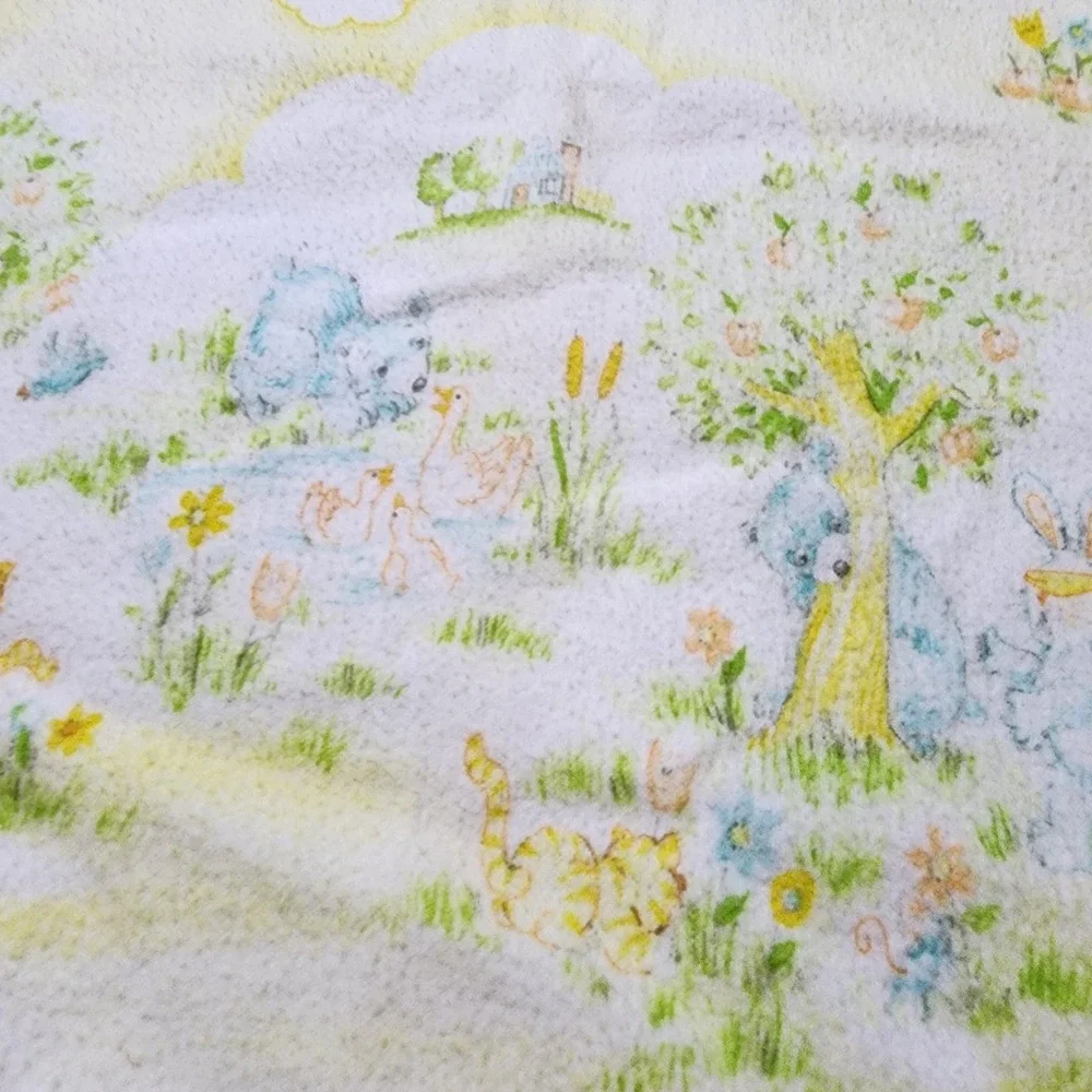 Vintage Dundae Receiving Blanket Pastel‎ Bunny Duck Kitten Bear Flannel Nursery